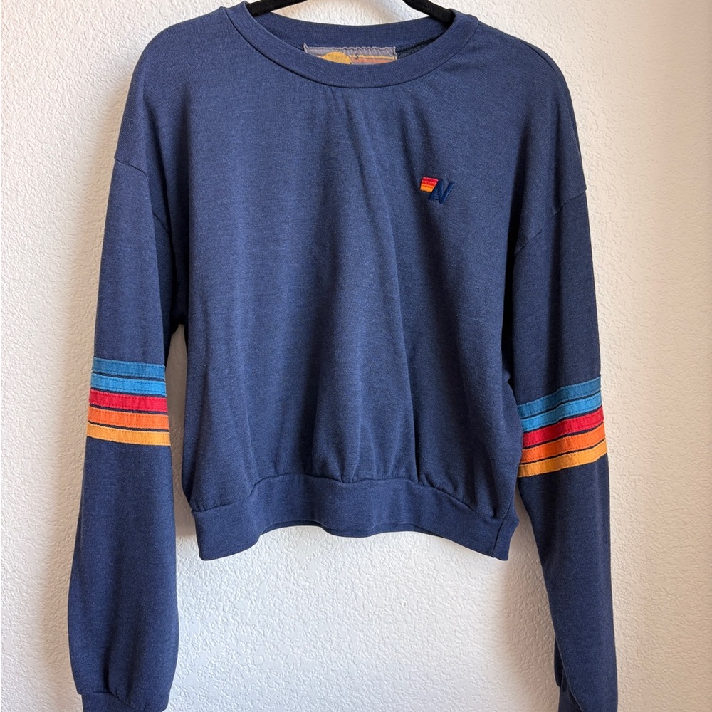 Aviator Nation Navy Rugby Stitch 5 stripe Sweatshirt